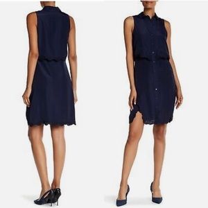 Parker Overlay Sleeveless Shirt Dress w/Lace Hem, Ink Blue, Sz S